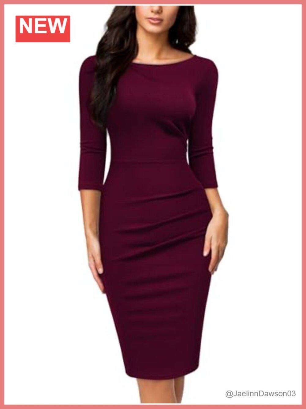 Women's Retro Ruffle 2/3 Sleeve Slim Work Pencil Dress Knee-Length Business